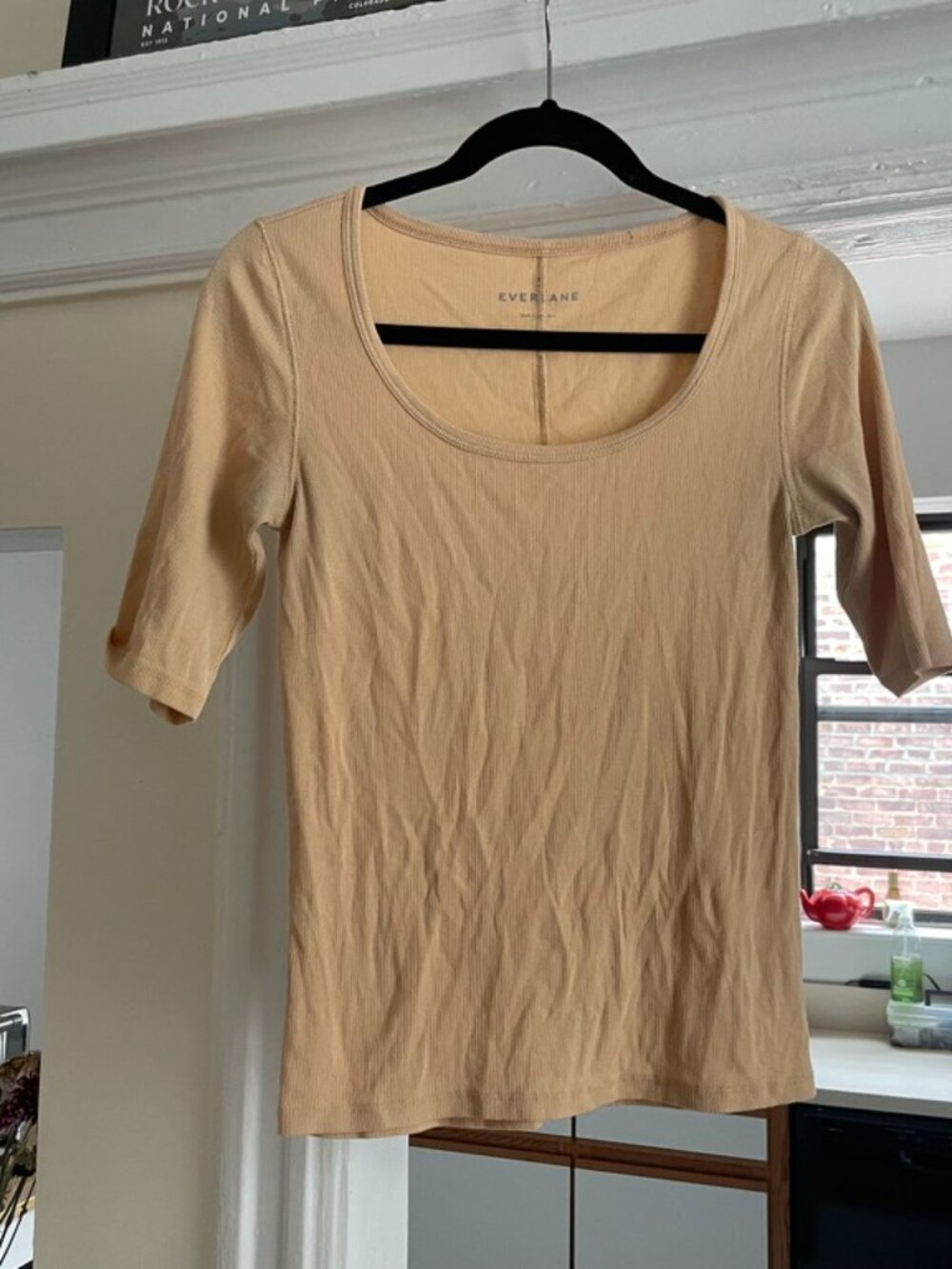 Everlane, butter yellow microrib scoopneck tee